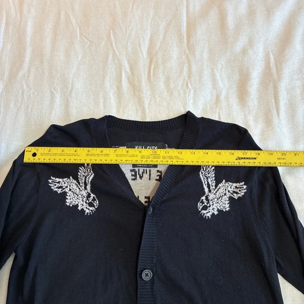 Kill City Women's Cardigan Small Black V-neck Button-up Dark Academia Graphic Lg - Picture 3 of 14